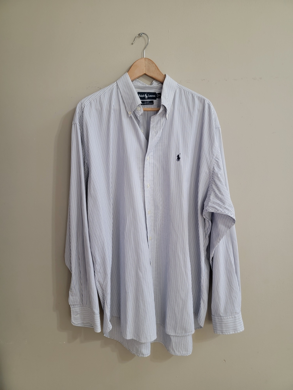 Ralph Lauren White Shirt with Thin Blue Stripes and Polo Logo Size XL